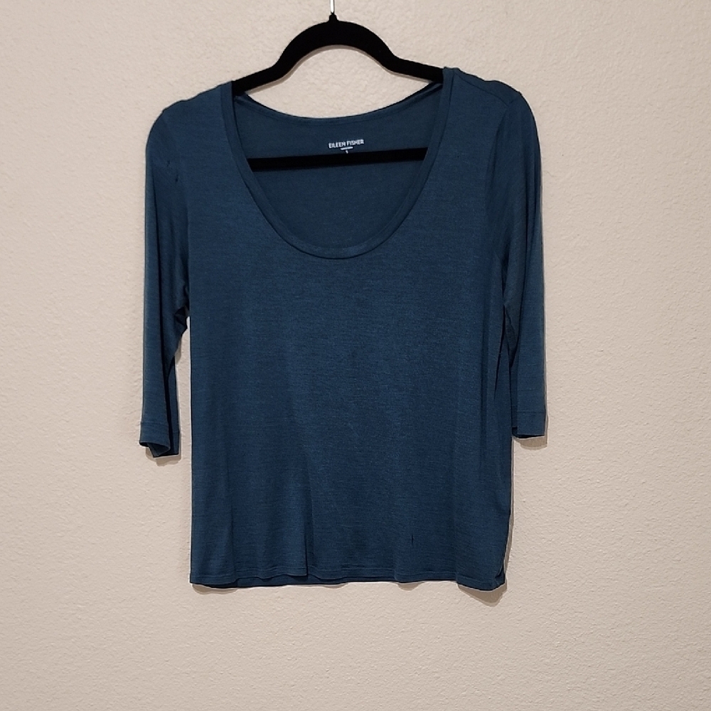 Eileen Fisher Blue Fitted 3/4 Sleeve Blouse